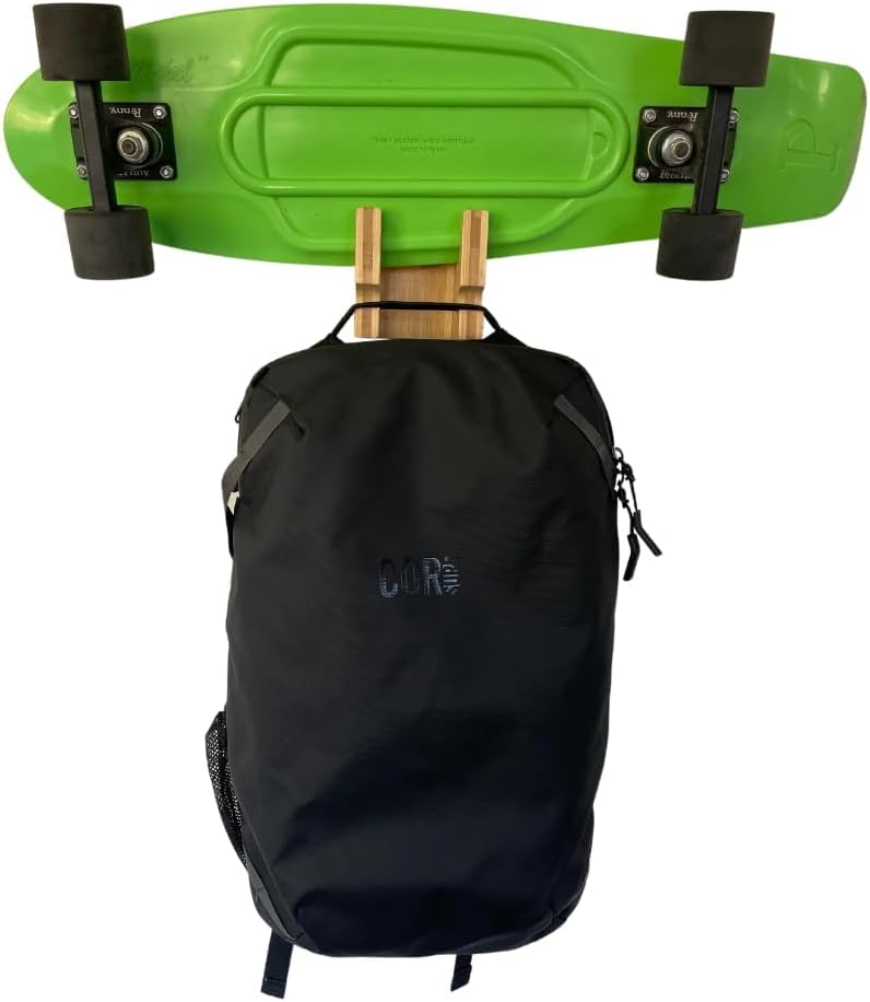 COR Surf Store حامل لوح التزلج والثلج على الحائط | رف لوح التزلج من الخيزران مع خطاف تخزين إضافي للخوذة أو الحقيبة - Image 5
